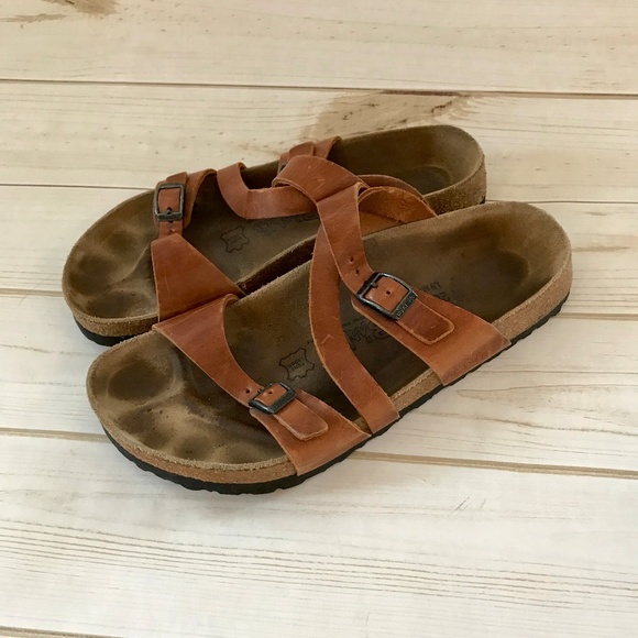 Birkis Salina Brown Strappy Slide 